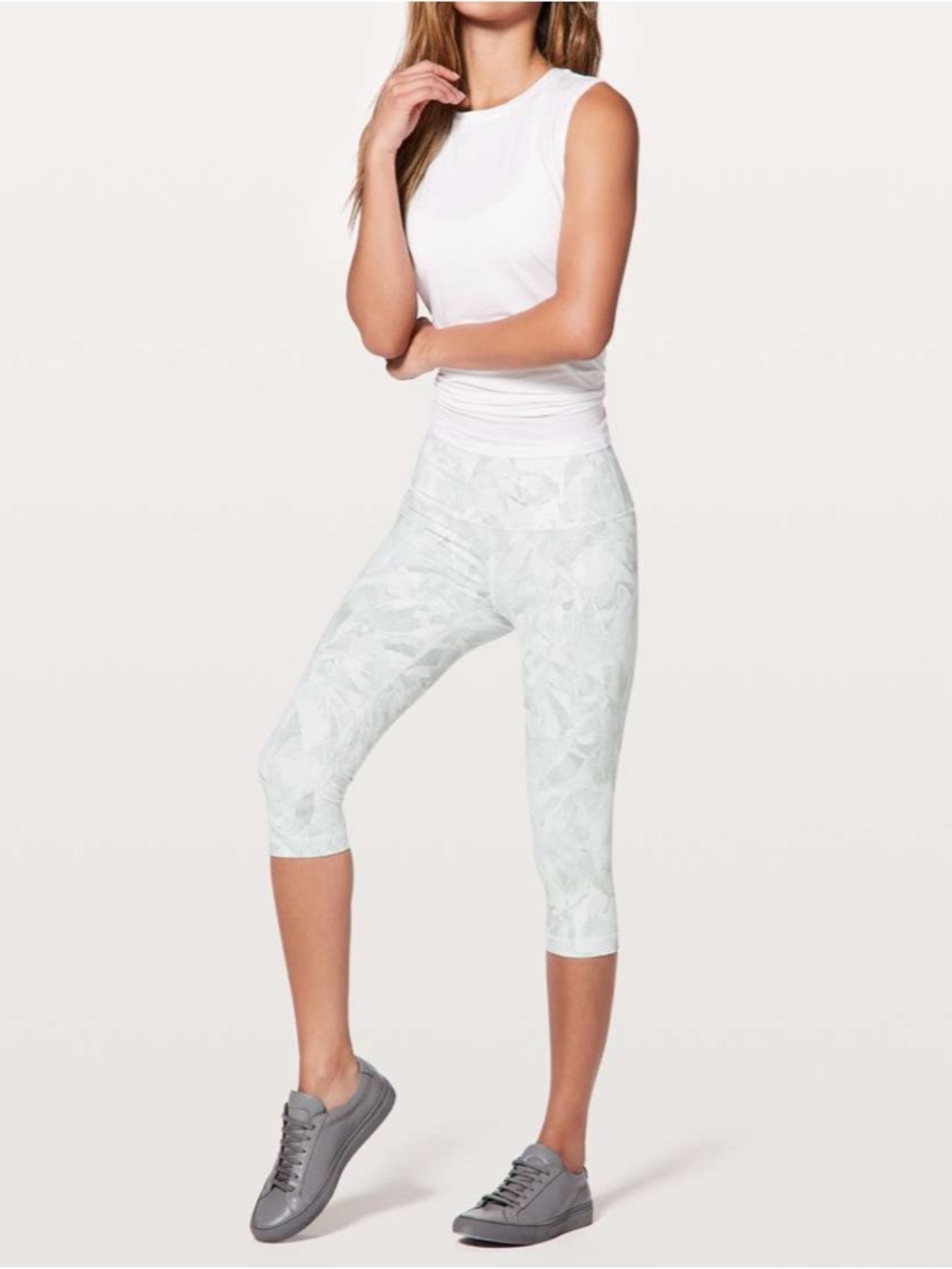 Lululemon Wunder Under Hi-Rise 1/2 Tight Leggings 17" Size 4 Gray/White